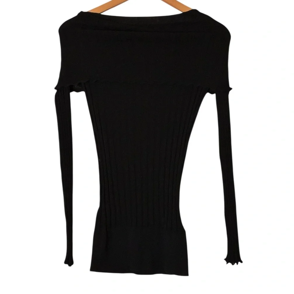 Guess | Like new cowl neck off the shoulder rib knit long sleeve sheer top - Picture 7 of 13